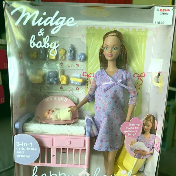 Mattel Happy Family Pregnant Midge and Baby Barbie Doll 2002 NIB